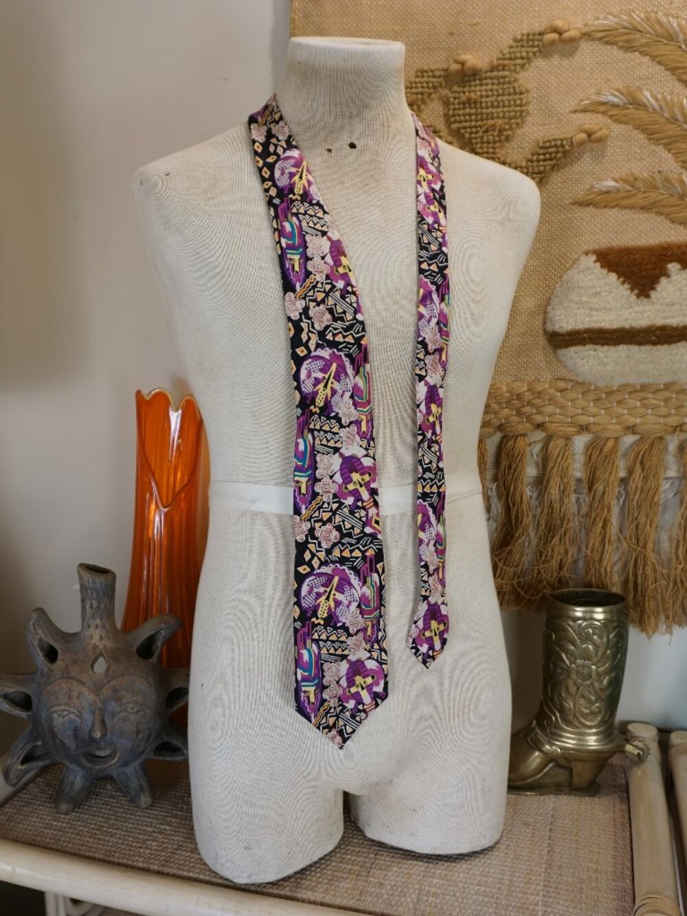 Vintage RM Style Dayo Alakija graphic silk neck tie